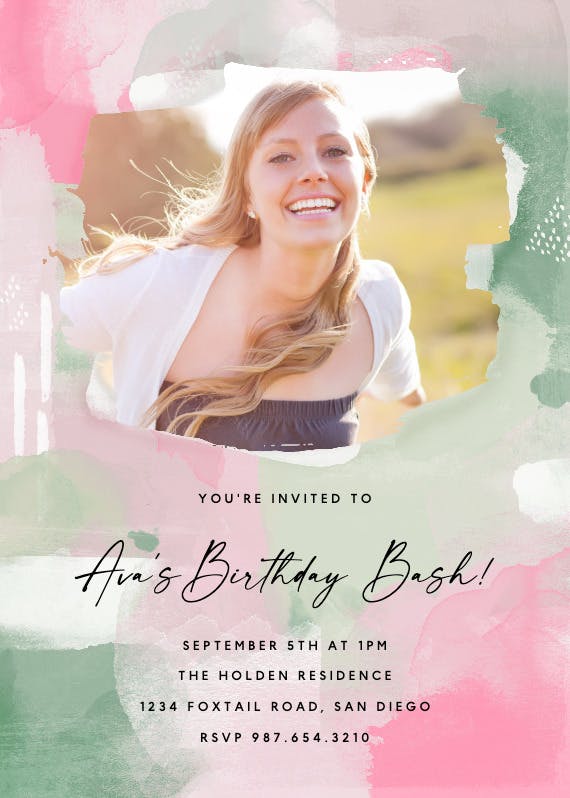 Brush stroke photo - printable party invitation