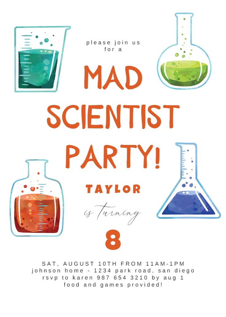 Bubble beakers - party invitation