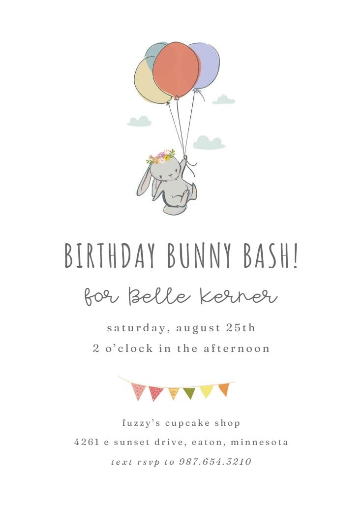 Bunny balloon - birthday invitation