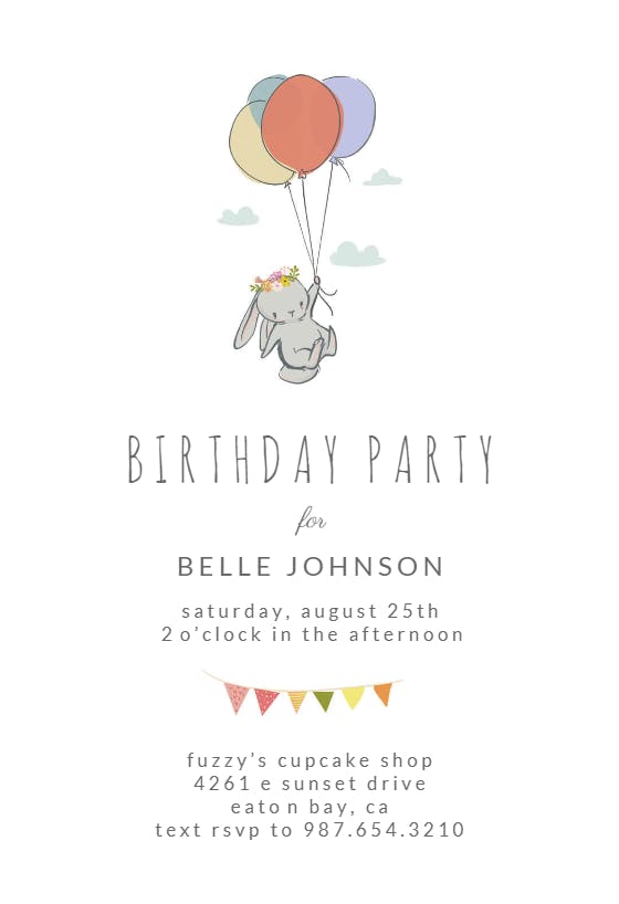 Bunny balloon - birthday invitation