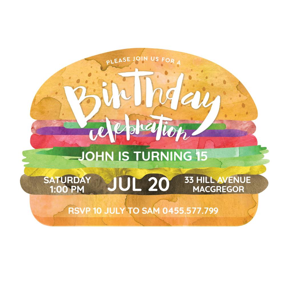 Burger -  invitación de cumpleaños