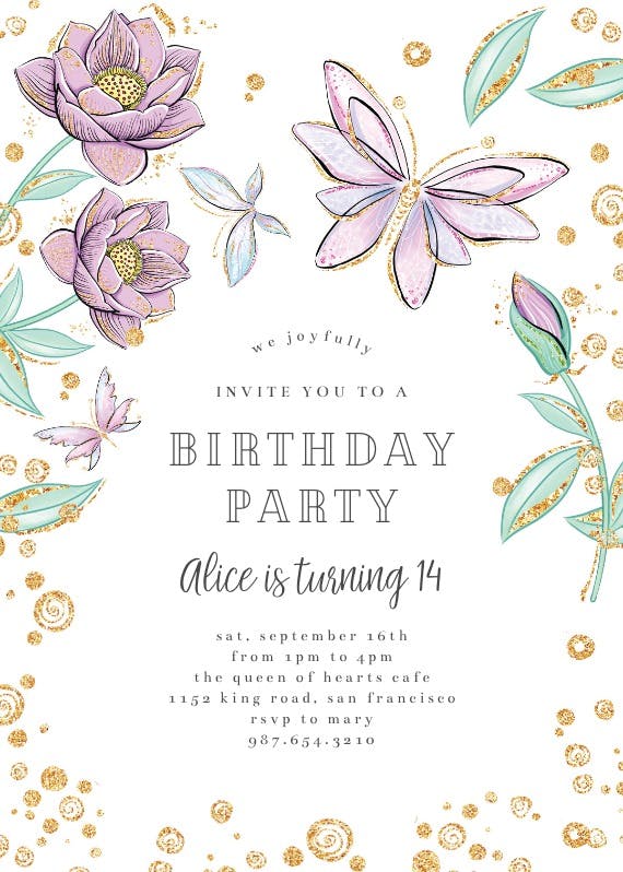 Butterflies in blossom - birthday invitation