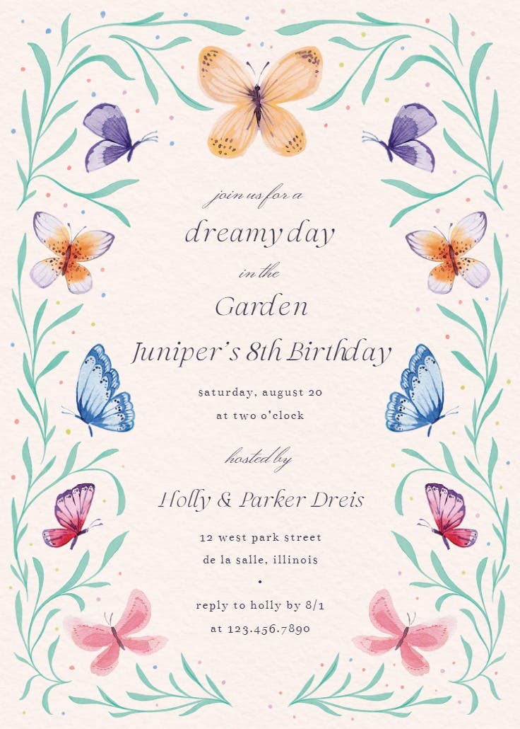 Butterfly garden - invitación de fiesta