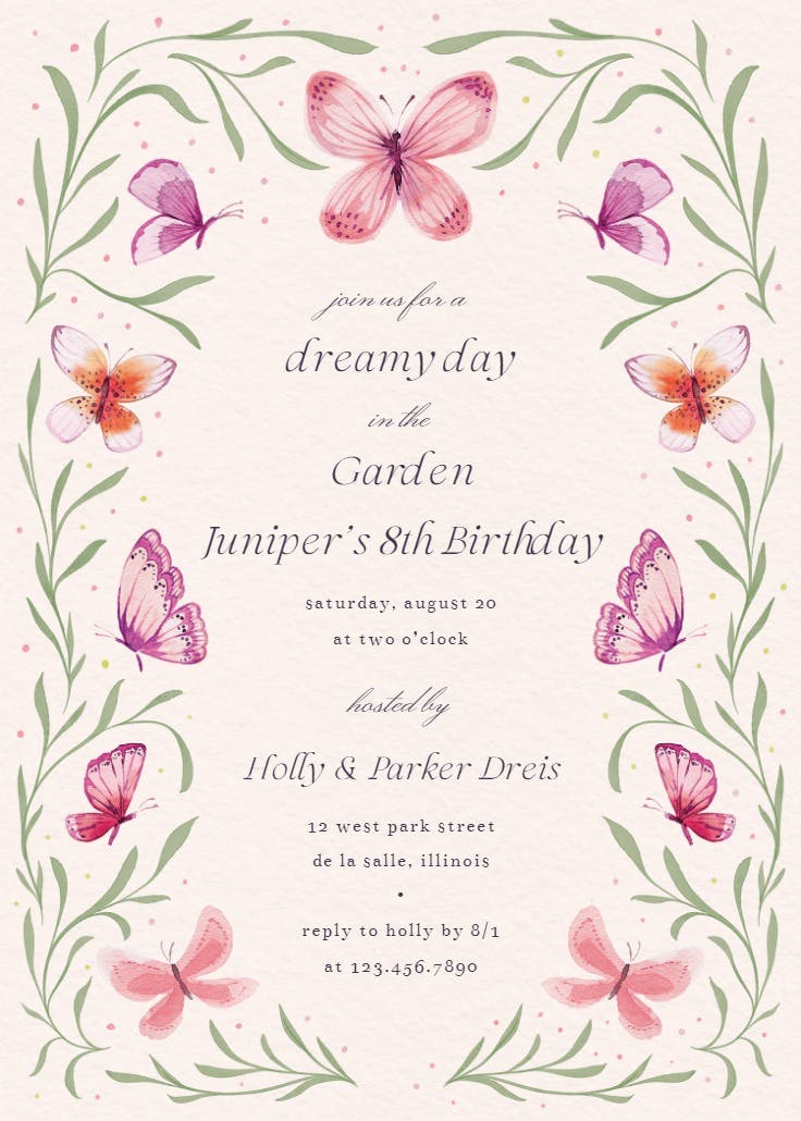 Butterfly garden - party invitation