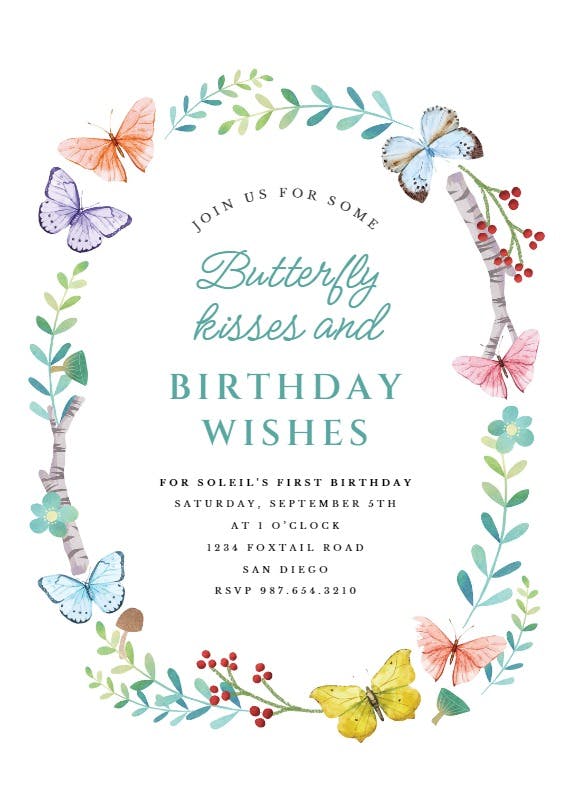 Butterfly wreath - birthday invitation