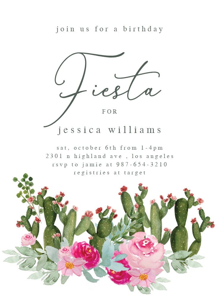 Cactus aquarelle - invitación para fiesta