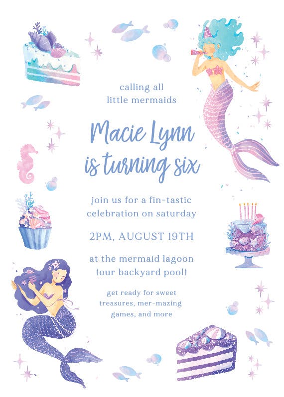 Calling all mermaids - party invitation
