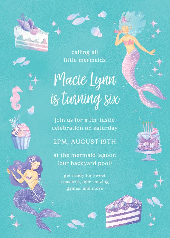 Calling all mermaids -  invitación de fiesta
