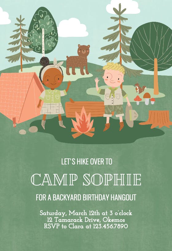 Camp birthday - invitación de fiesta