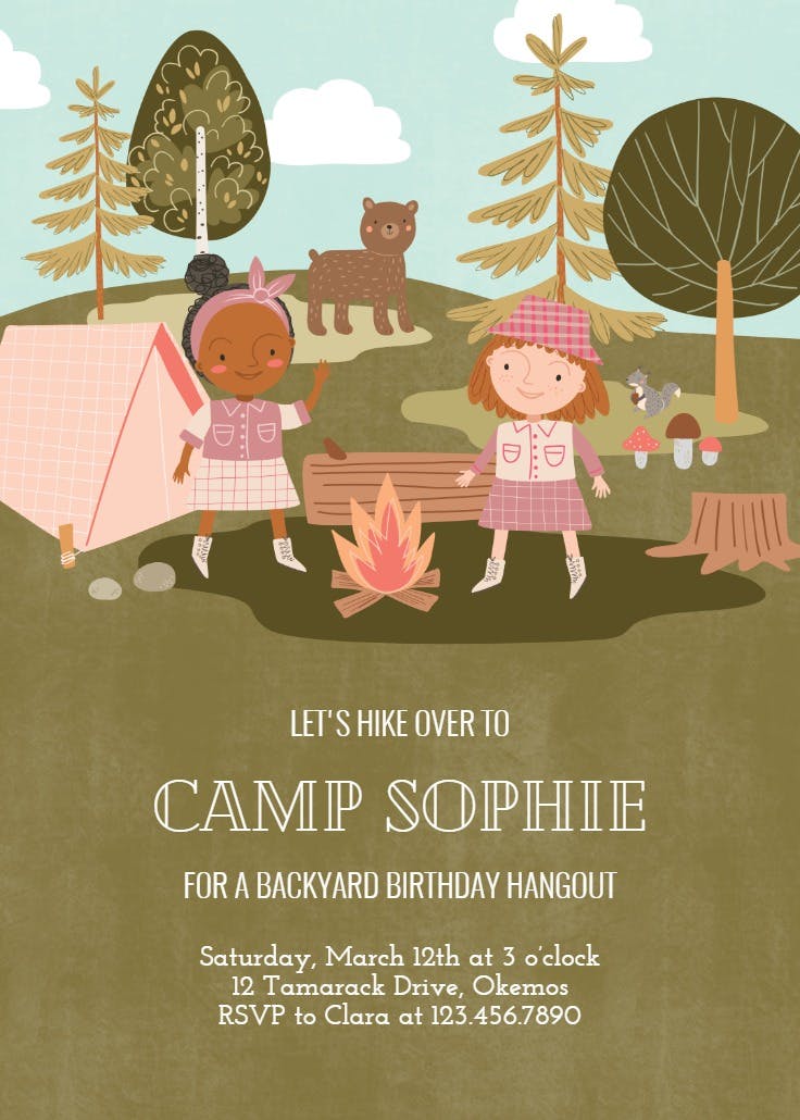 Camp birthday - party invitation