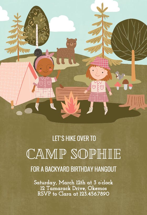 Camp birthday - invitation