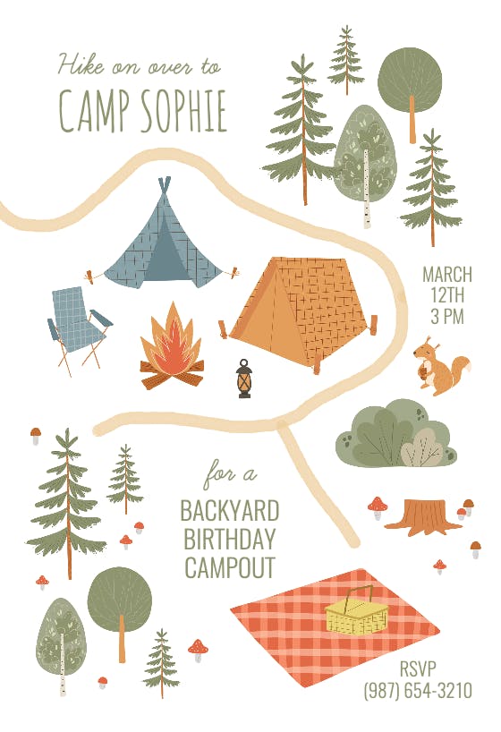 Camp birthday map -  invitación de fiesta
