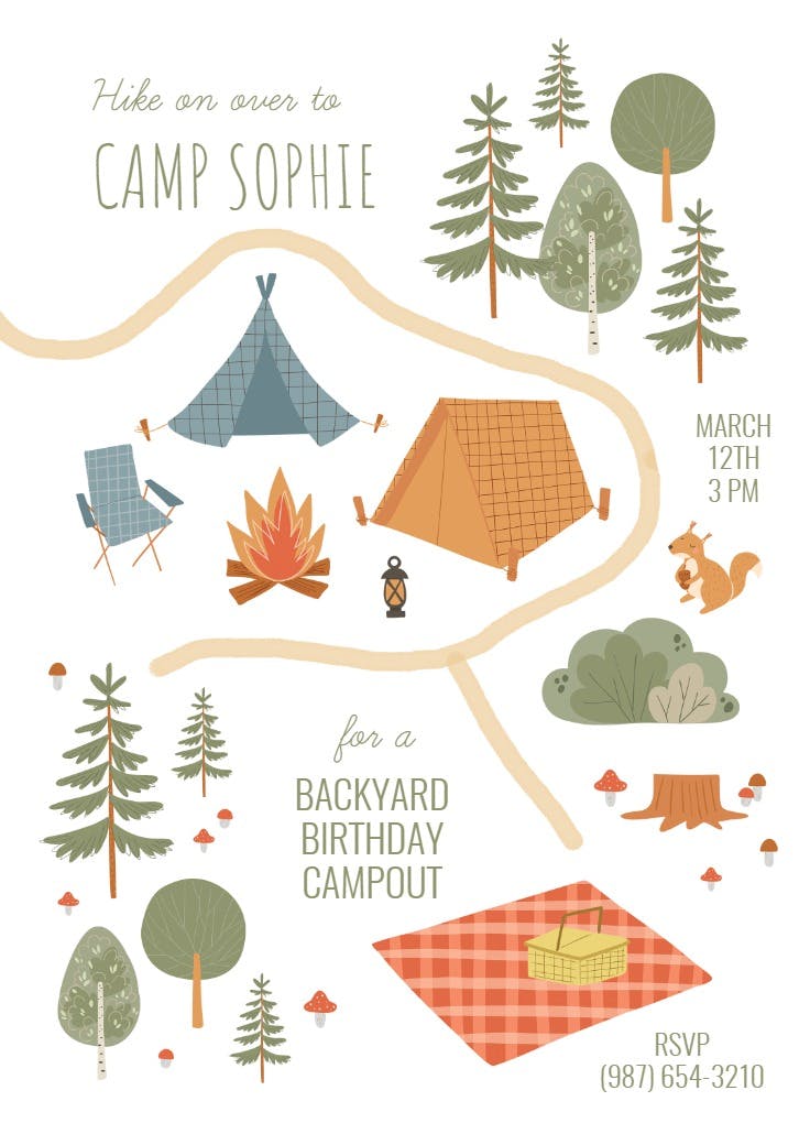 Camp birthday map -  invitación de cumpleaños