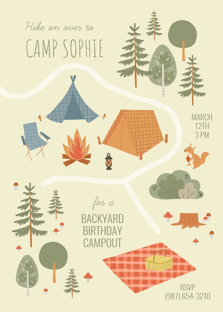 Camp birthday map - invitación para fiesta