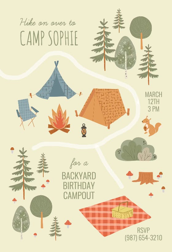 Camp birthday map -  invitación de cumpleaños