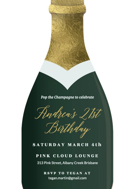 Champagne -  invitación de cumpleaños