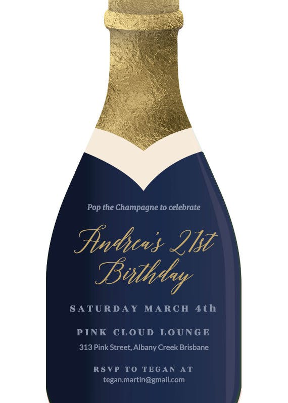 Champagne -  invitación de cumpleaños