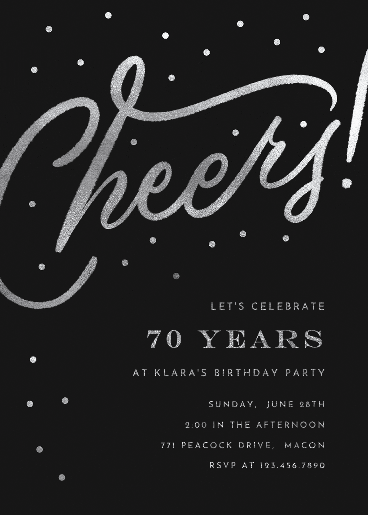 Cheers 70th birthday party - invitation