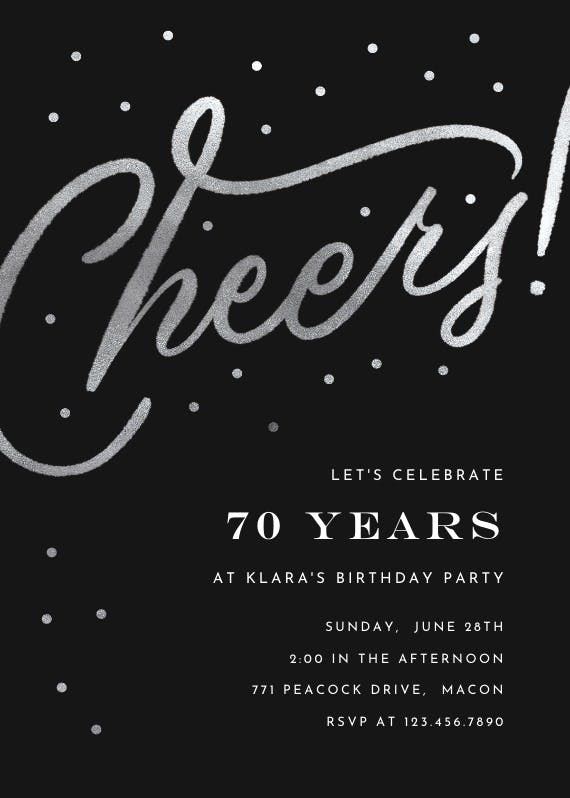 Cheers 70th birthday party - invitation template