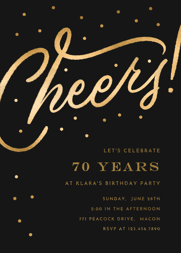 Cheers 70th birthday party - invitation