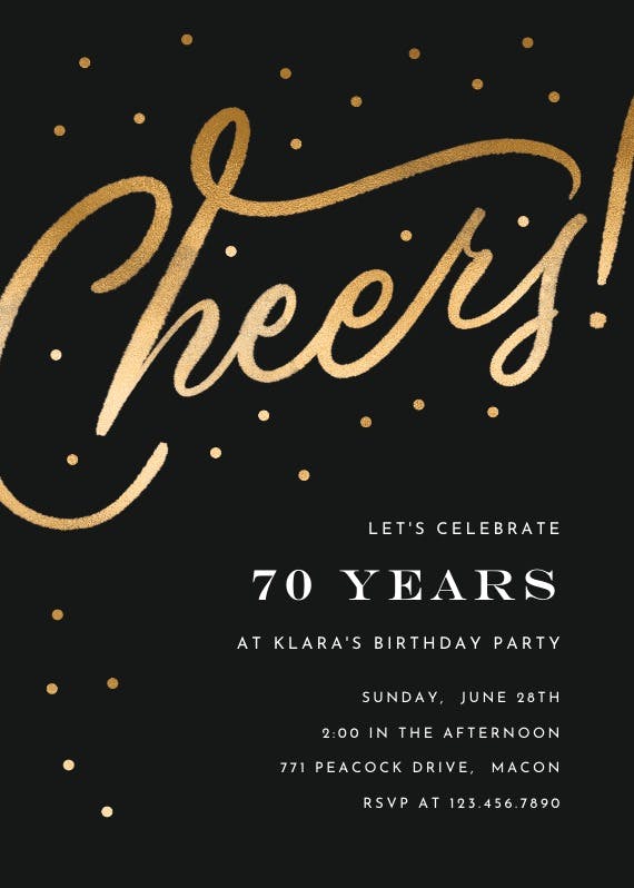 Cheers 70th birthday party - printable party invitation