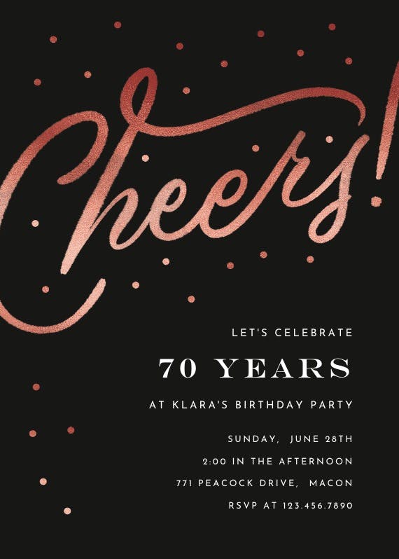 Cheers 70th birthday party - invitación de cumpleaños