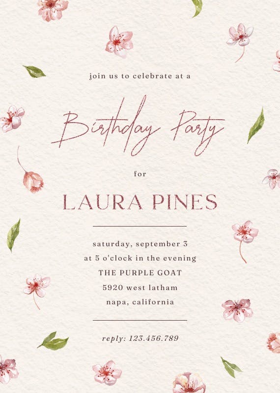 Cherry blossoms - printable party invitation