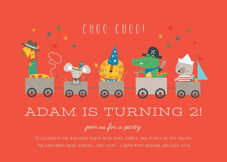 Choo choo two - party invitation