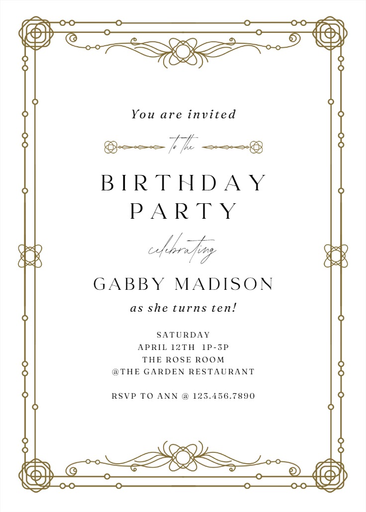 Classic Border - Birthday Invitation Template (Free) | Greetings Island