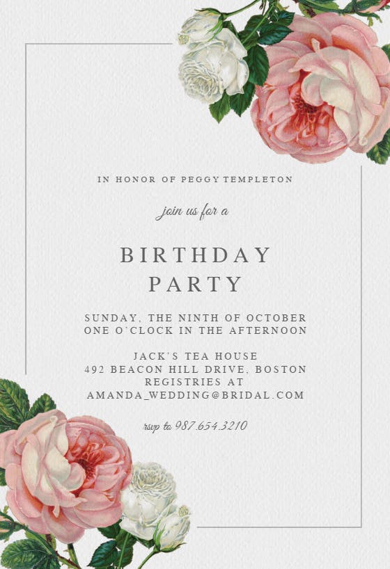 Classic Roses - Birthday Invitation Template (Free) | Greetings Island