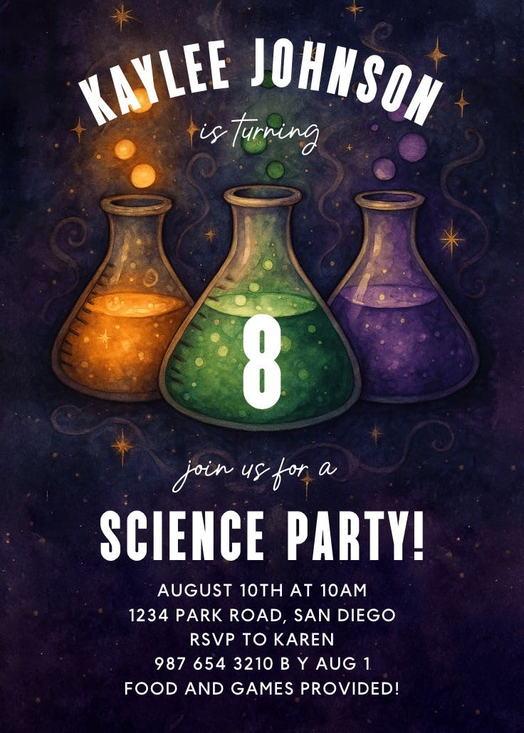 Colorful beakers - printable party invitation