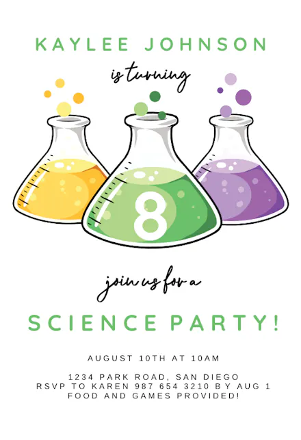 Colorful Science Beakers - Birthday Invitation Template (Free ...