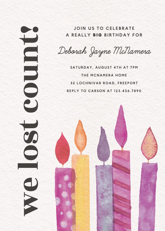 Colorful candles -  invitación de cumpleaños