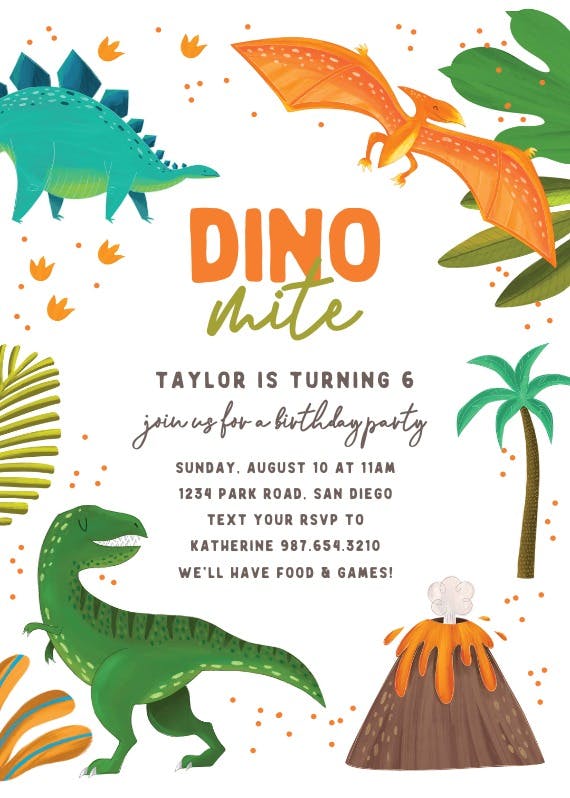 Colorful dino party - printable party invitation
