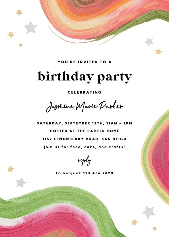 Colorful paint brushes - birthday invitation