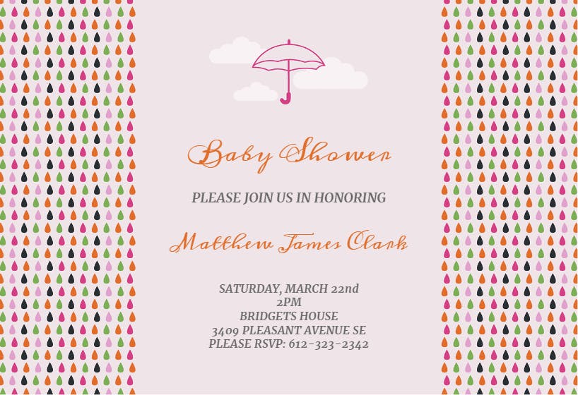 Colorful raindrops -  invitación para baby shower de bebé niña gratis