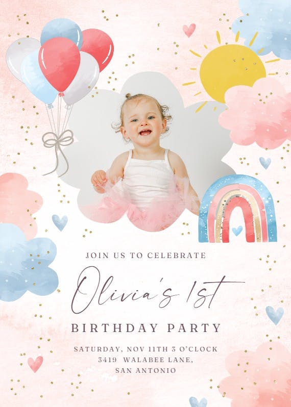 Colorful sky with rainbow - party invitation
