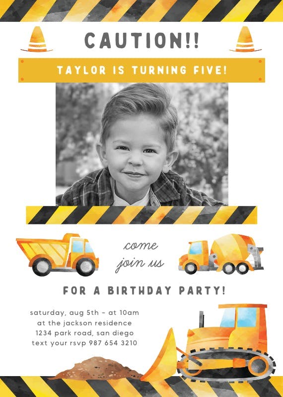 Construction - birthday invitation