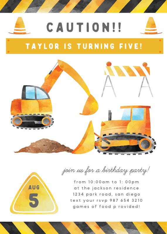 Construction - birthday invitation