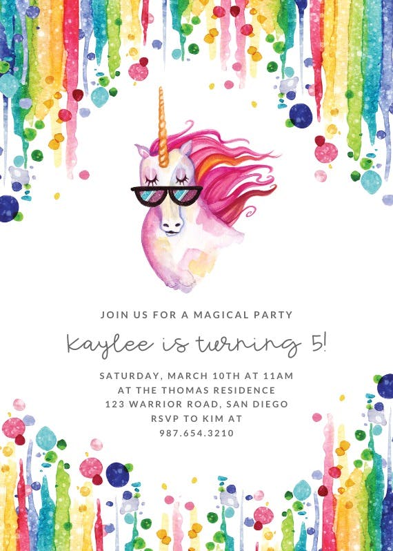 Cool unicorn - birthday invitation