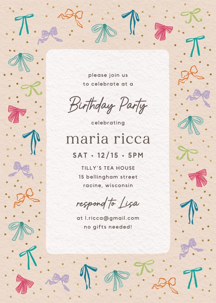Coquette bows - birthday invitation