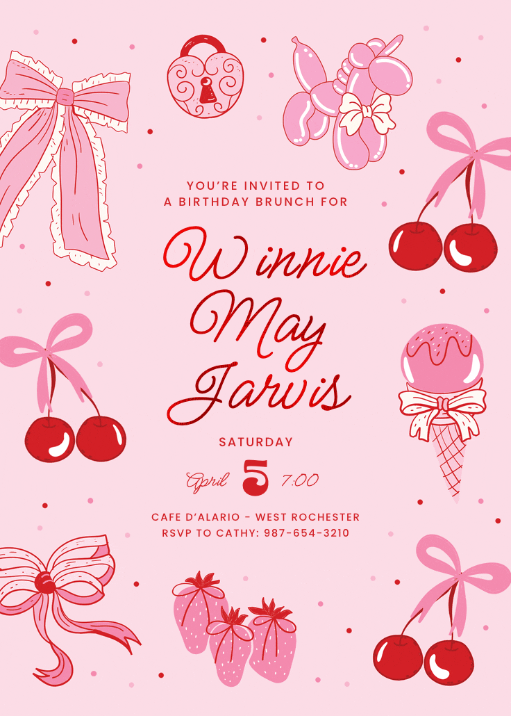 Coquette cherry - birthday invitation