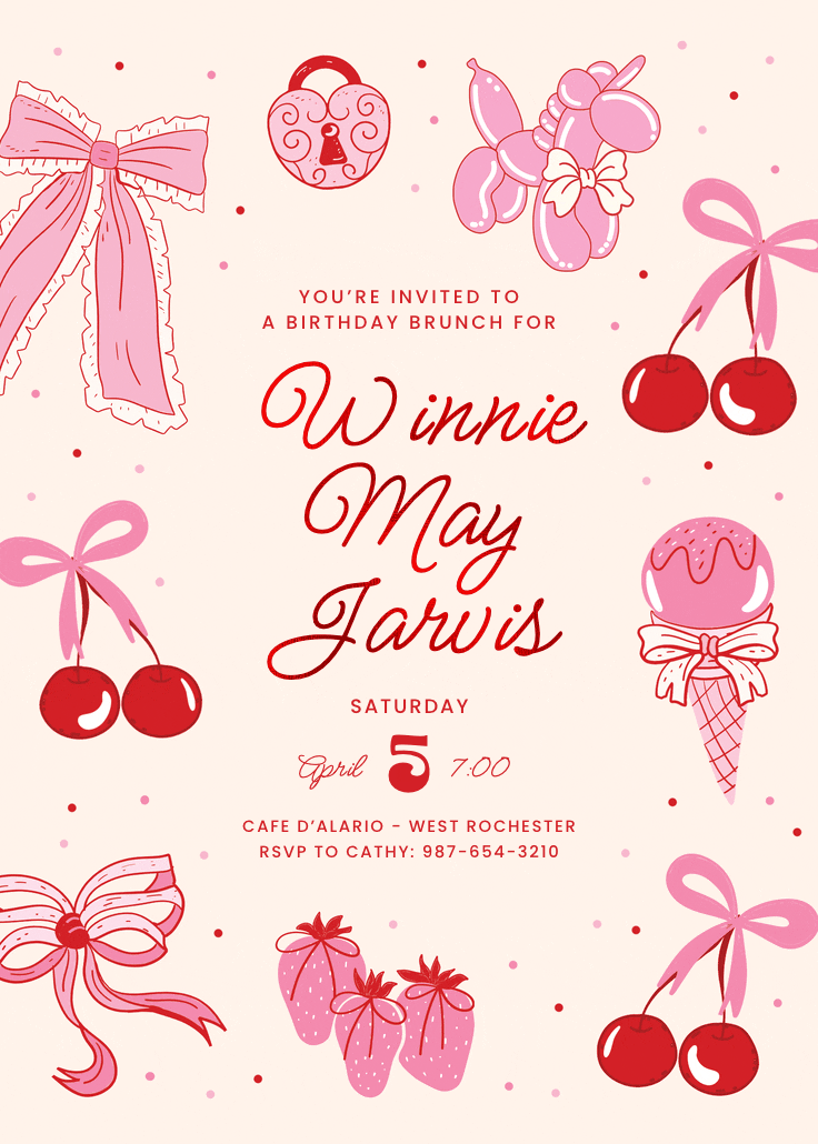 Coquette cherry - invitación de cumpleaños