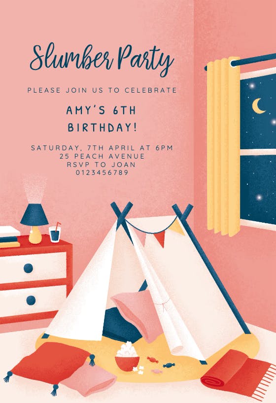 Teepee tent slumber - birthday invitation