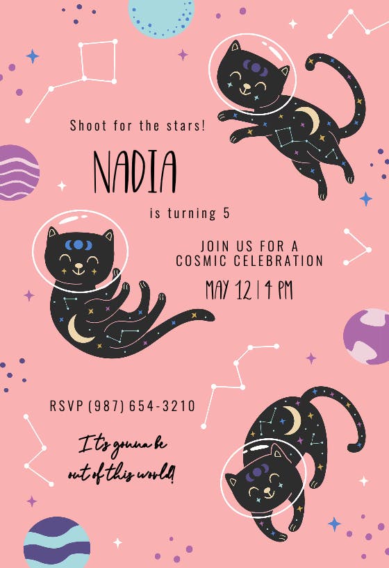 Cosmic cat - birthday invitation