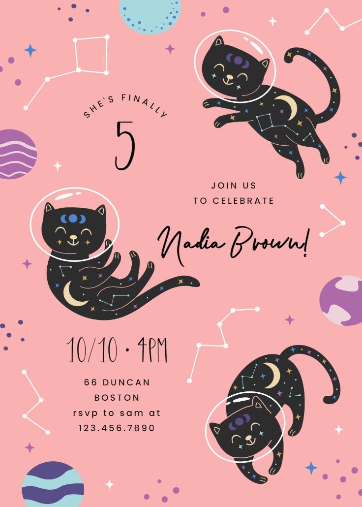 Cosmic cat - printable party invitation