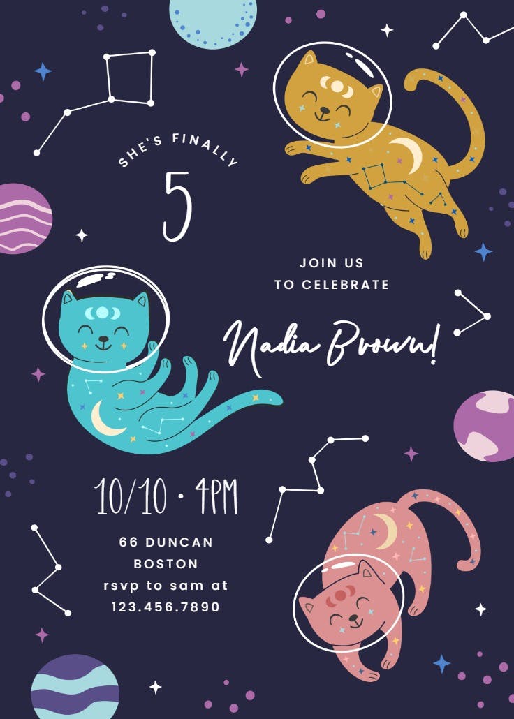 Cosmic cat - printable party invitation