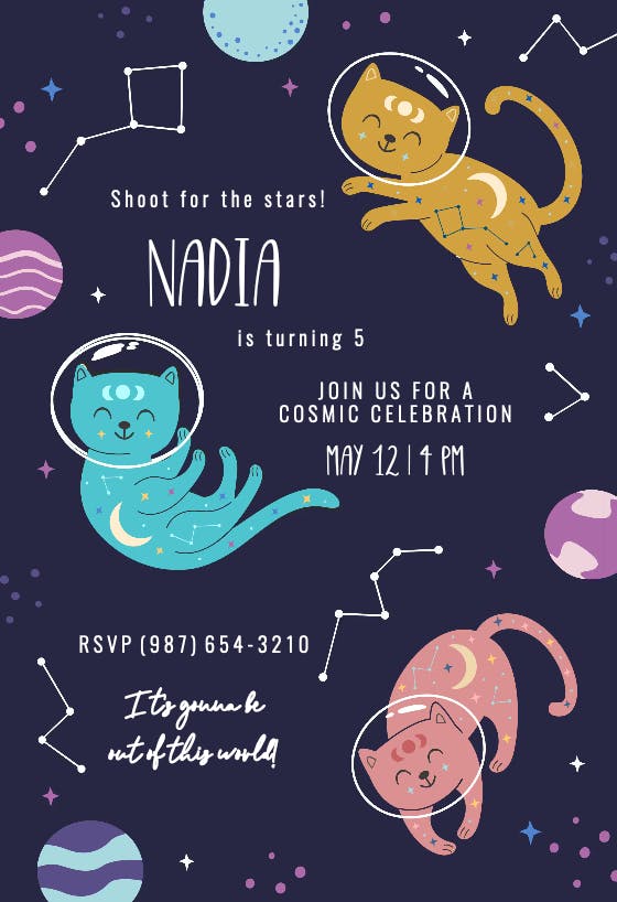 Cosmic cat - printable party invitation
