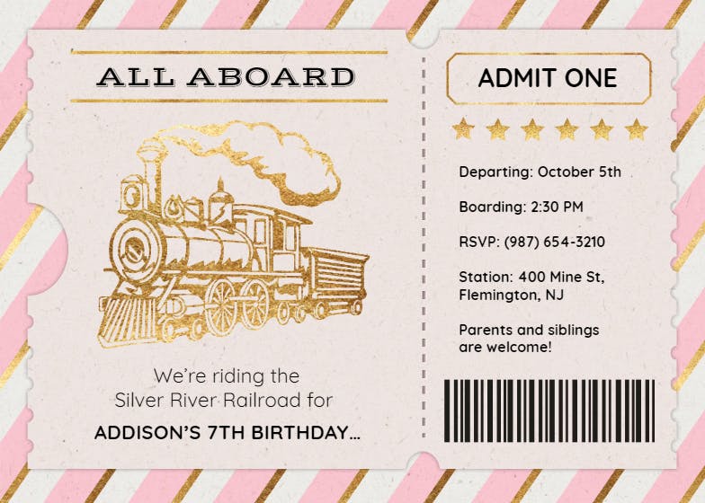 Country train ride - party invitation
