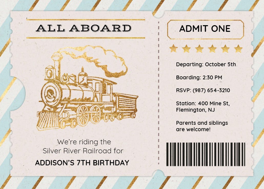 Country train ride - party invitation